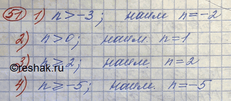Изображение Найти наименьшее целое n, удовлетворяющее неравенству:1) n > -3;	2) n > 0;	3) n >= 2;	4) n >=...