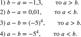Изображение 29. Сравнить числа a и b, если:1) b-a=-1,3;    2) b-a=0,01;    3) a-b=(-5)^4;    4)...
