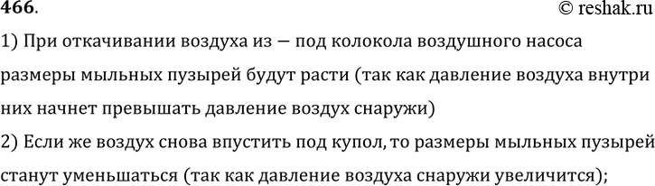 Изображение 466°. Под колоколом воздушного насоса находится стакан, частично наполненный мыльной пеной. Что будет наблюдаться внутри стакана, если воздух из-под колокола начать...