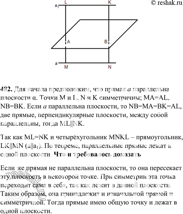 Изображение 482 При зеркальной симметрии прямая а отображается на прямую O1. Докажите, что прямые а и а, лежат в одной...