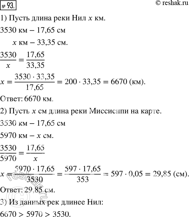 Изображение 93. Волга - самая длинная река в Европе, ее длина приблизительно равна 3530 км. На карте ее длина составляет 17,65 см.1) Какова длина реки Нил, если на карте с тем же...